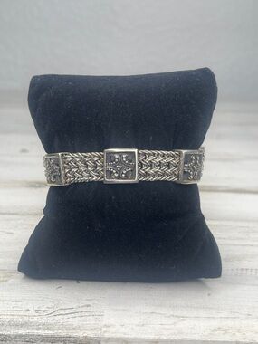 Vintage Lois Hill Woven Sterling Silver Station Bracelet 925 Indonesia